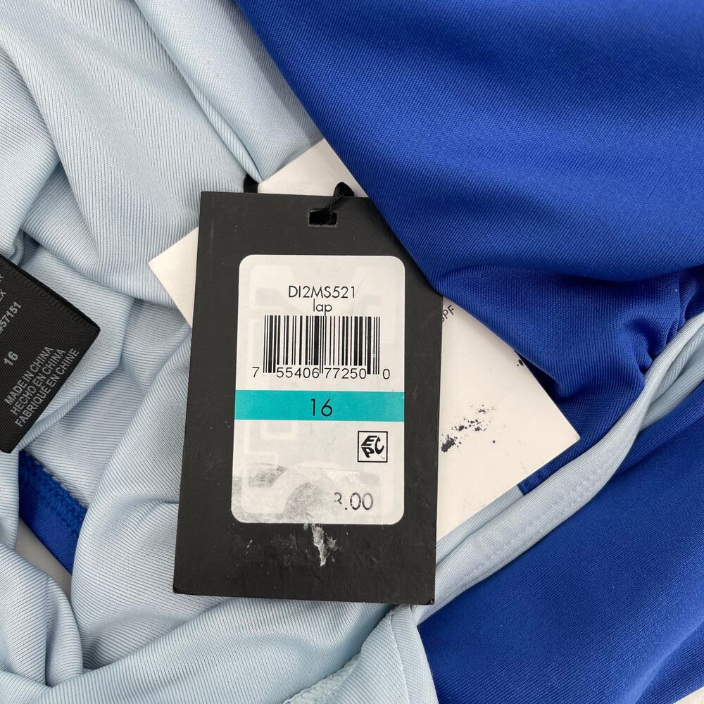 DKNY Lapis Swimsuit Size 16 Plunge Colorblock One Piece Plus Curvy Swim Blue NWT - Picture 6 of 16